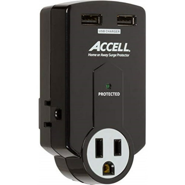 Accell Power Travel Surge Protector 3 Outlets, 2 USB Charging Ports