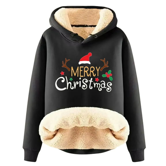 Hoodie Women Trendy Pullover Christmas Hooded Thickened Velvet Warm Loose Long Sleeve Sweatshirts Women's Tops