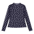 thumbnail image 4 of GZWYHT Women's Sheer Mesh Tops Polka Dot Print Long Sleeve Shirts Blouses Slim Fit T Shirts See Through Blouse Blue L, 4 of 7