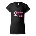 thumbnail image 2 of In October We Wear Pink Awareness Womens V-Neck Tee, Black, Small, 2 of 3