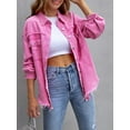thumbnail image 6 of SEARIPE Women's Casual Denim Jacket Frayed Hem Ripped Long Sleeve Jean Jacket With Pockets Pink M, 6 of 9