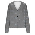 thumbnail image 4 of WRKEKC Botanical Print French Wool Plush Jacket Button Front Fall Winter Soft Coat with Pockets for Coffee Run and Weekend Style Gray L, 4 of 4