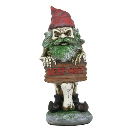 Ebros Gift Day of The Dead Keep Out! Butt Naked Skeleton Gnome Holding Sign Statue with Red LED Light Eyes 9.75