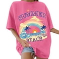 thumbnail image 2 of TrendOFT Beach Oversized T Shirts for Women Hawaiian Shirt Sunshine Graphic Tees Summer Vacation Tee Tops Hot Pink M, 2 of 4