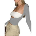 thumbnail image 4 of Wangsaura Women Trendy T-Shirt, Solid Color Long Sleeve Cutout Open Back Tops, 4 of 9
