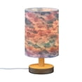 thumbnail image 2 of WOBOGO Fluffy Flowers Bedroom Table Lamp USB Power Connector Wooden Base Round Linen Shade For Living Room Desk, 2 of 7