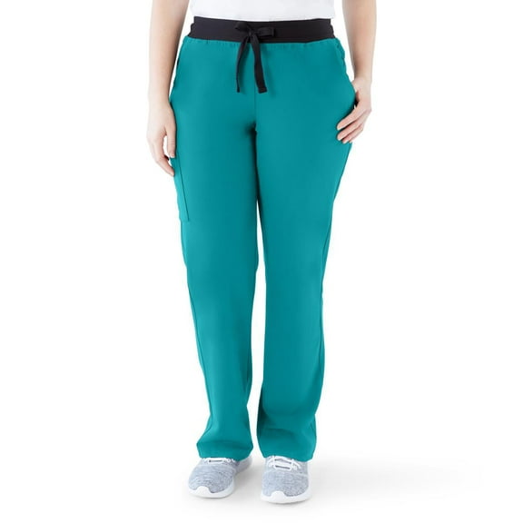 ave. Varick Women's Six Pocket Midrise Straight Leg Scrub Pant in Teal Blue, 3XL Petite