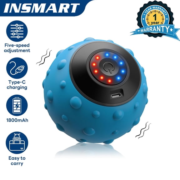 INSMART Deep Tissue Vibrating Massage Ball with 5-Speed Modes, Portable Muscle Pain Relief, Trigger Point Therapy, Type-C Rechargeable, Silicone Body & Ergonomic Design