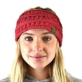 thumbnail image 2 of C.C Soft Stretch Winter Warm Cable Knit Fuzzy Lined Ear Warmer Headband, Ombre Red, 2 of 4