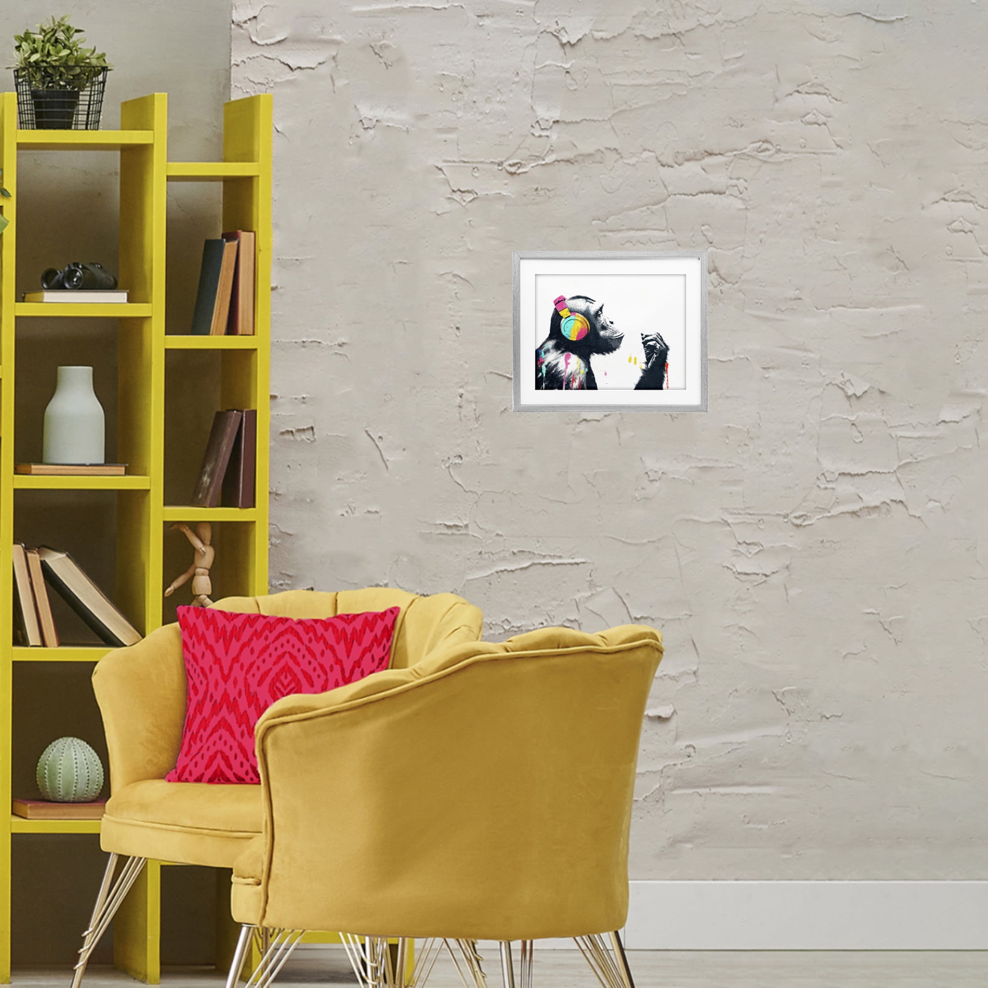 Stupell Industries Ape On Air Headphones Gray Framed Print Under Glass, design by Svetlana Aleynikova