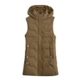 thumbnail image 5 of Breezora Women's Detachable Hood Mid Length Quilted Vest Warm Stylish Winter Padded Sleeveless Coat XL Size Khaki, 5 of 5