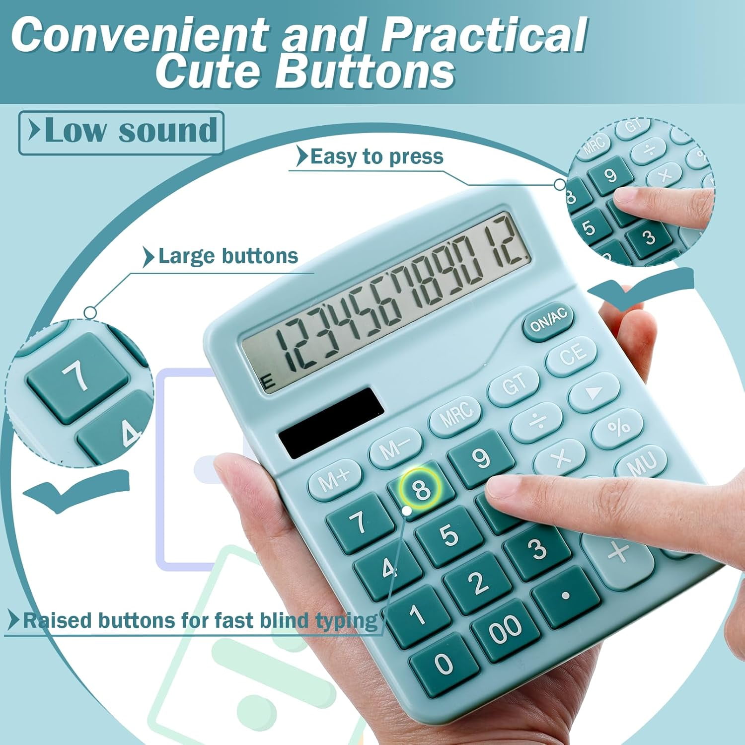 12-Digit Calculator, Desktop Calculators with Big Buttons and Large Display,Office Desktop,Solar Battery Dual Power,Desk Calculator for Office Home(Blue,8 Pack)