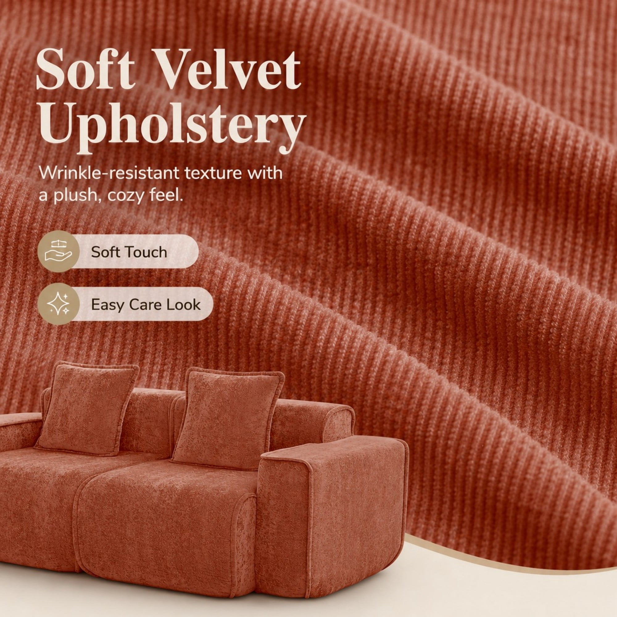 DEALTOPS 79" Modern Velvet Cloud Couch, 2-Seater Modular Loveseat with 2 Pillows, Red