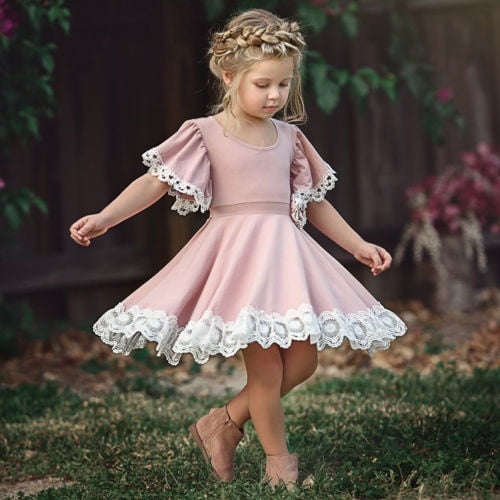 Princess Kids Baby Girls Dress Lace Floral Party Dress Easter Casual Dresses