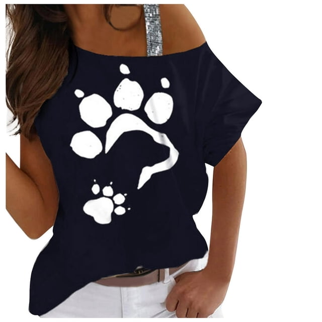 T-Shirt à Manches Courtes Imprimé Fashion pour Femmes Col Rond T-Shirt à Manches Courtes Top Chemisier