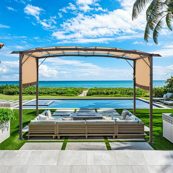 YODOLLA 11.8ft X 9.3ft Pergola Kit Aluminum Frame Gazebo &Canopy Cover Beige