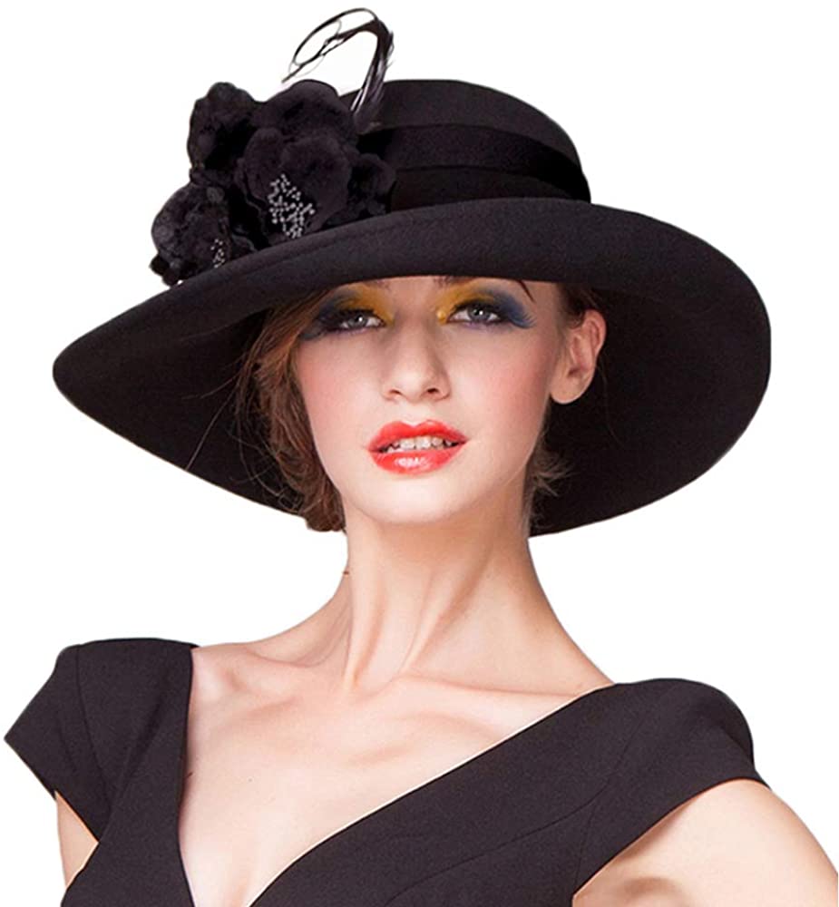Women British Wide Brim Wool Church 
