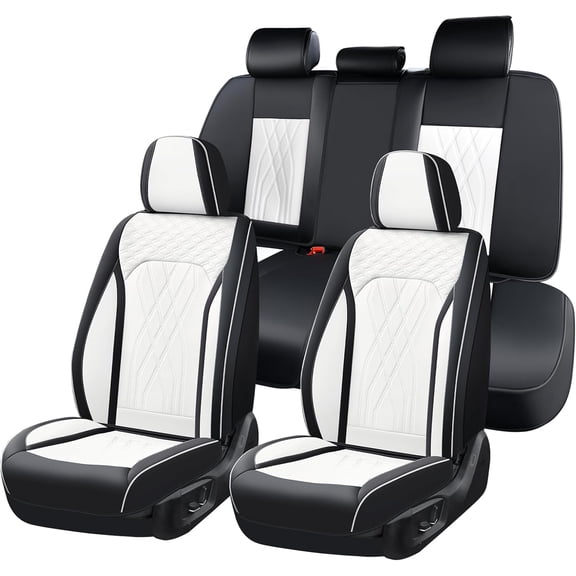 FLORICH Car Seat Covers Full Set, Universal Leather Seat Covers Full Coverage, Waterproof for Most Car Truck SUV, Black & White