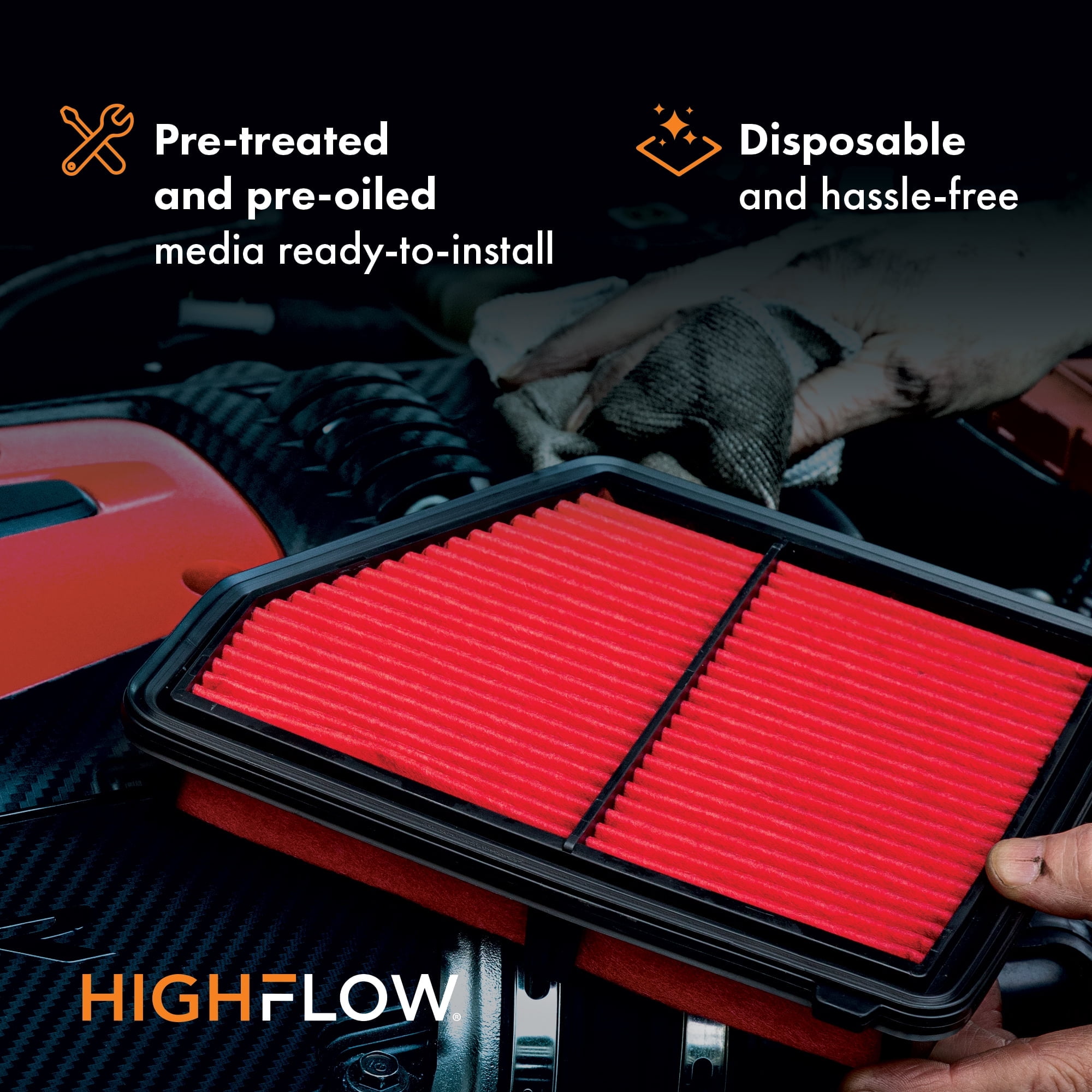 HIGHFLOW High Performance, Pre-Oiled Disposable Engine Air Filter PA5625X | Fits 2005-2023 Toyota Tacoma