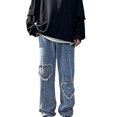 thumbnail image 2 of Street Splash Ink Jeans Hombres Pierna recta suelta Personalidad Pantalones viejos Amor Pantalones de pierna recta Pompotops oipoqjl23887, 2 of 9