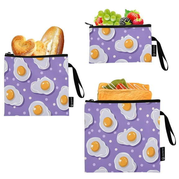 Dailycode Reusable Ziploc Bags Leakproof Sandwich Snack Freezer Bags Eggs and Polka Dots 3 pack