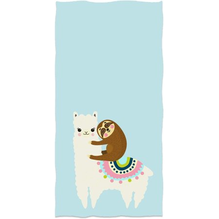 Fluffy Cartoon Llama Hand Towel Cute Sloth Riding on Alpaca Face Towel Childish Printed Soft Thin Kitchen Towel 13.8' x 29.5' for Home Decoration
