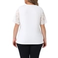 thumbnail image 3 of Agnes Orinda Women's Plus Size V Neck Lace Short Sleeve Elegant Spring Summer Tunic Ribbed Knit Blouse 1X White, 3 of 6
