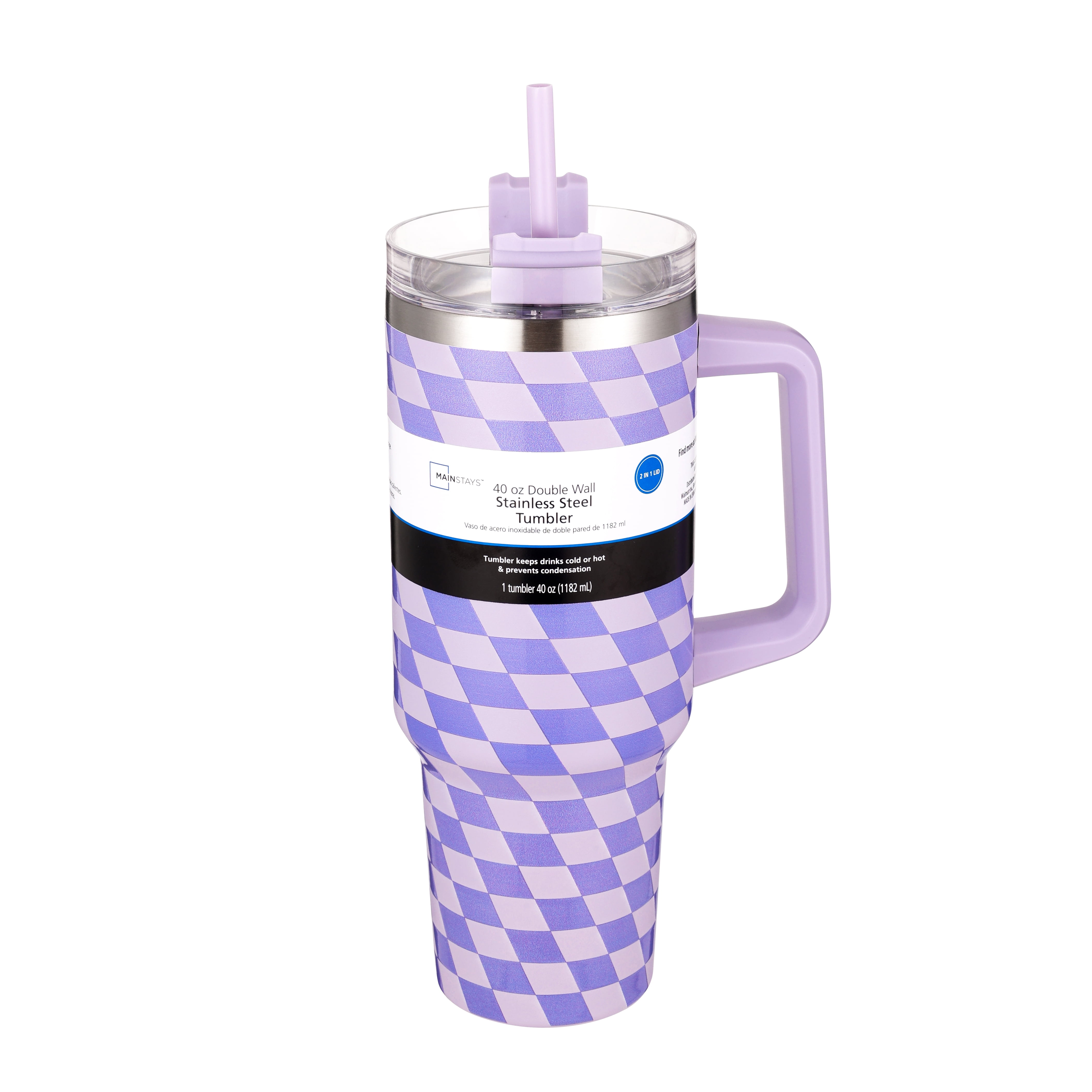 Mainstays 40oz Blue Diamond Pattern Tumbler Stainless Steel Double