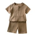 thumbnail image 2 of Mercatoo Boys 2 Piece Outfits Linen Short Sleeve Shirt Matching Shorts Set for Kids Toddler Summer Beach Vacation Clothes Sets, 2 of 9