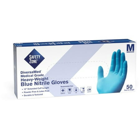 

Safety Zone 12 Powder Free Blue Nitrile Gloves - Medium Size - Blue - Powder-free Comfortable Allergen-free Silicone-free Latex-free Textured - For Cleaning Dishwashing | Bundle of 2 Boxes