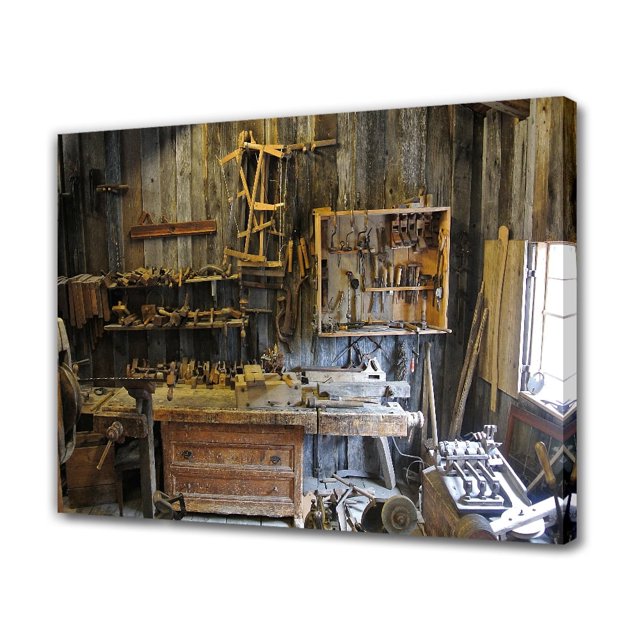 Póster en lienzo de un taller de carpintería tradicional, decoración para dormitorio, paisaje deportivo, decoración para oficina, regalo, estilo marco, 20 x 30 cm