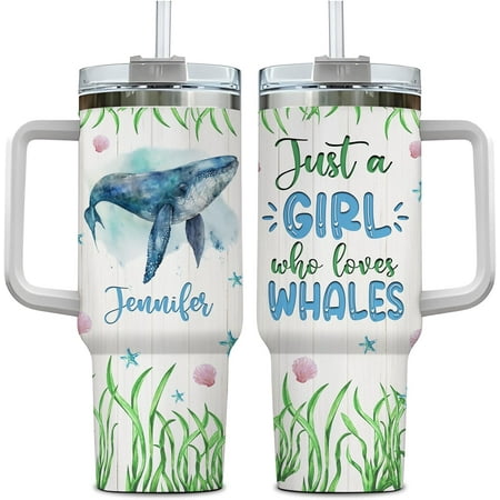 

Personalized Gifts For Whale Lover Tumbler 40oz with Handle and Straw - Stainless Steel Travel Coffee Cup With Lid - Cute Sea Animal Lover Gifts For Women Girl On Birthday Christmas