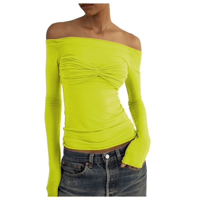 Women's Fashion Off Shoulder Long Sleeve Tees Slim Fit Stretchy Top - Solid Color, Backless, Perfect for Spring, Fall and Various Occasions