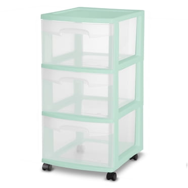 Sterilite 3-Drawer Rolling Cart — White Plastic Storage Organizer With Lidded Drawers, Stackable