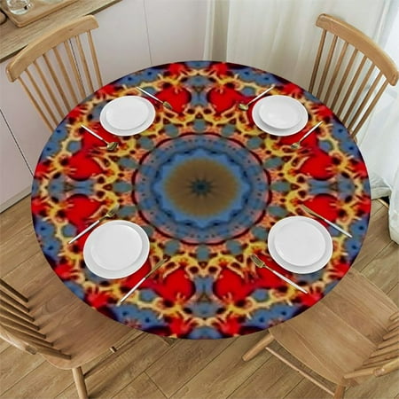 

Tllo0ord Round Table Cover with Motif Cultural Table Cloth Polyester Cover for Kitchen Dining Party Multicolor Fits Tables 31-35