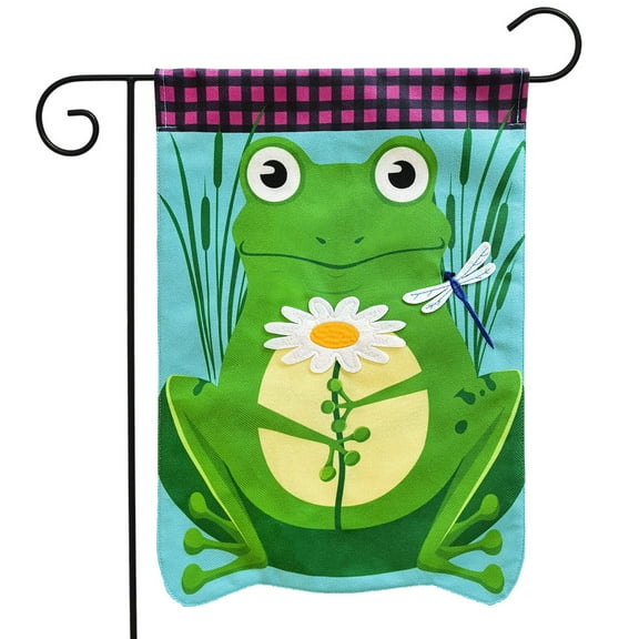 Briarwood Lane Daisy Frog Summer Burlap Sculpted Garden Flag