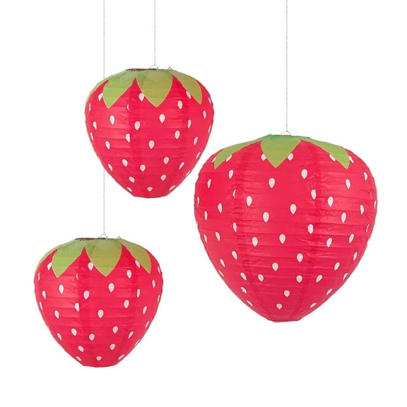 Trianu 3Pcs Strawberry Paper Lantern, Fruit Themed Strawberry Party Supplies Cute Hanging Ornaments Room Decor Hungry Caterpillar Party Decorations Backdrop for Birthday Wedding, Red