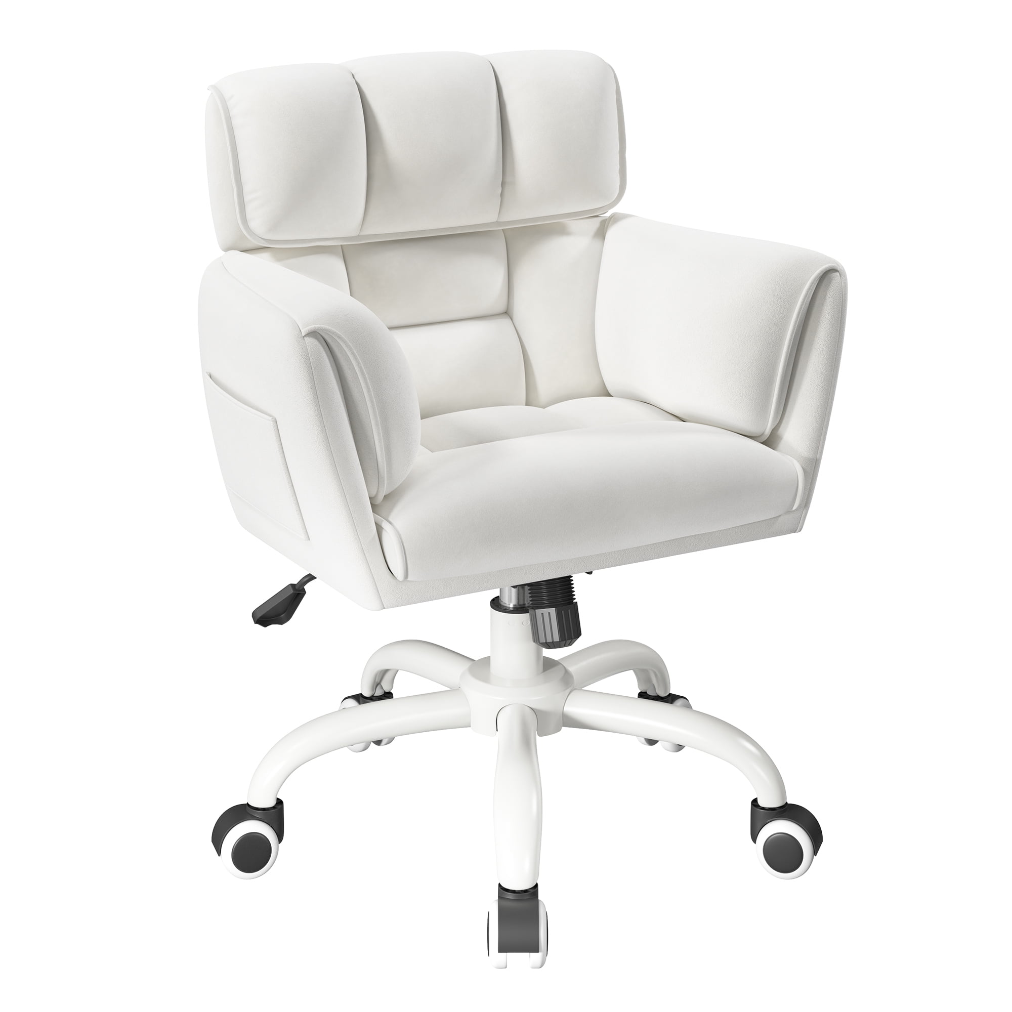 Romorgniz Adjustable Office Chair with Wheels, Soft-Touch Upholstered Desk Chair with Side Pockets, Ergonomic Vanity Chair for Bedroom, Home Office,Beige