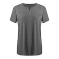thumbnail image 2 of Kureaily Ladies Top V Neck Solid Color Short Sleeve Pocket Loose T Shirt Casual Basic Tops, 2 of 3