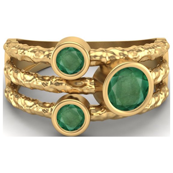 5mm Round Emerald Handmade Split Shank Band 925 Sterling Silver Gold Vermeil Trio Stone Women Valentines Day Gifts Ring