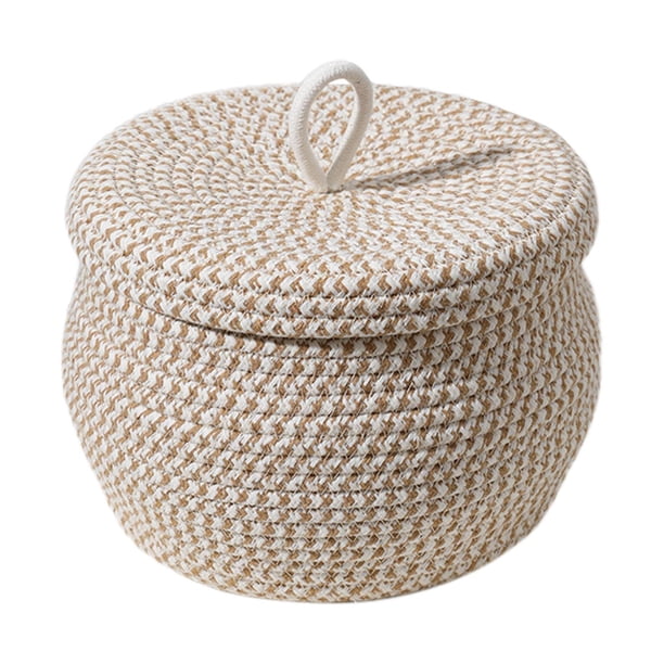 Cesta de almacenamiento de cuerda de algodón, cesta organizadora para huevos, caja tejida con tapa para cosméticos, armario de dormitorio, mesa de