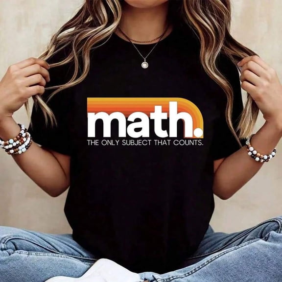 【New Arrival】Math The Only Subject That Counts Retro Gradient Stripe Graphic T-Shirt, Unisex Cotton Crew Neck Math Teacher Casual Tee, Back To School Math Instructor Gift