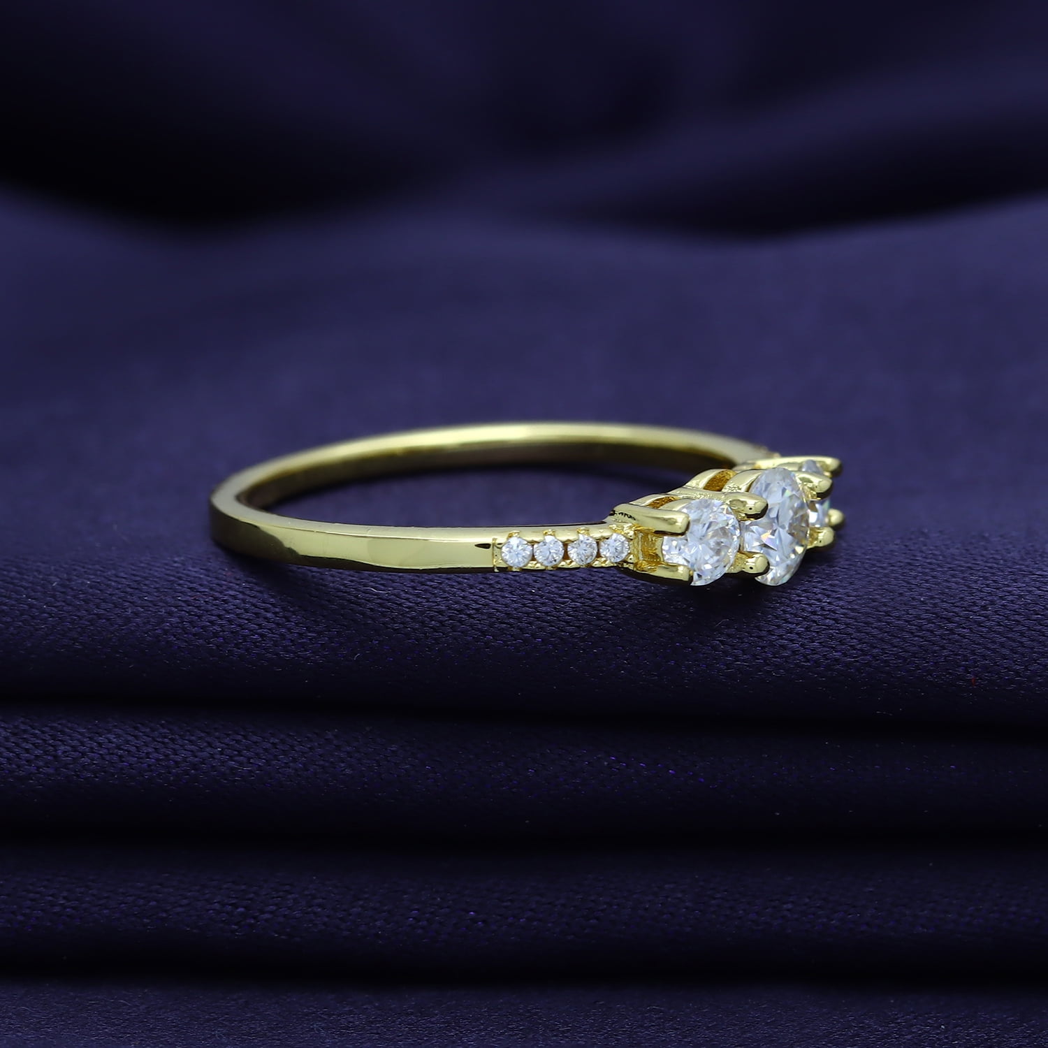 18K Yellow Gold Plated Moissanite Diamond Round 3-Stone Ring | Engagement Style Ring for Women | Promise Ring for Her (0.45 Ctw) Ring Size-6