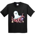 thumbnail image 3 of Inktastic Cute Ghost Octopus Trick or Treating with Bat Youth T-Shirt, 3 of 5