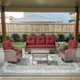 thumbnail image 4 of Opohoro 5-Piece Outdoor Conversation Set with Swivel Rocking Chairs, Patio Sofa, Coffee & Side Tables, Gray/Red, 4 of 14