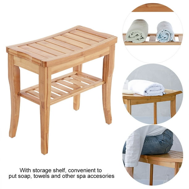 YLSHRF Shower Stool, Bamboo Stool,Bamboo Shower Stool Chair Seat with Storage Shelf for Outdoor