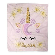SIDONKU Flannel Throw Blanket Unicorn Lettering As Patch Stick Cake Toppers Laser Cut Plastic Wooden for Birthday Greetings 50x60 Inch Lightweight Cozy Plush Fluffy Warm Fuzzy Soft