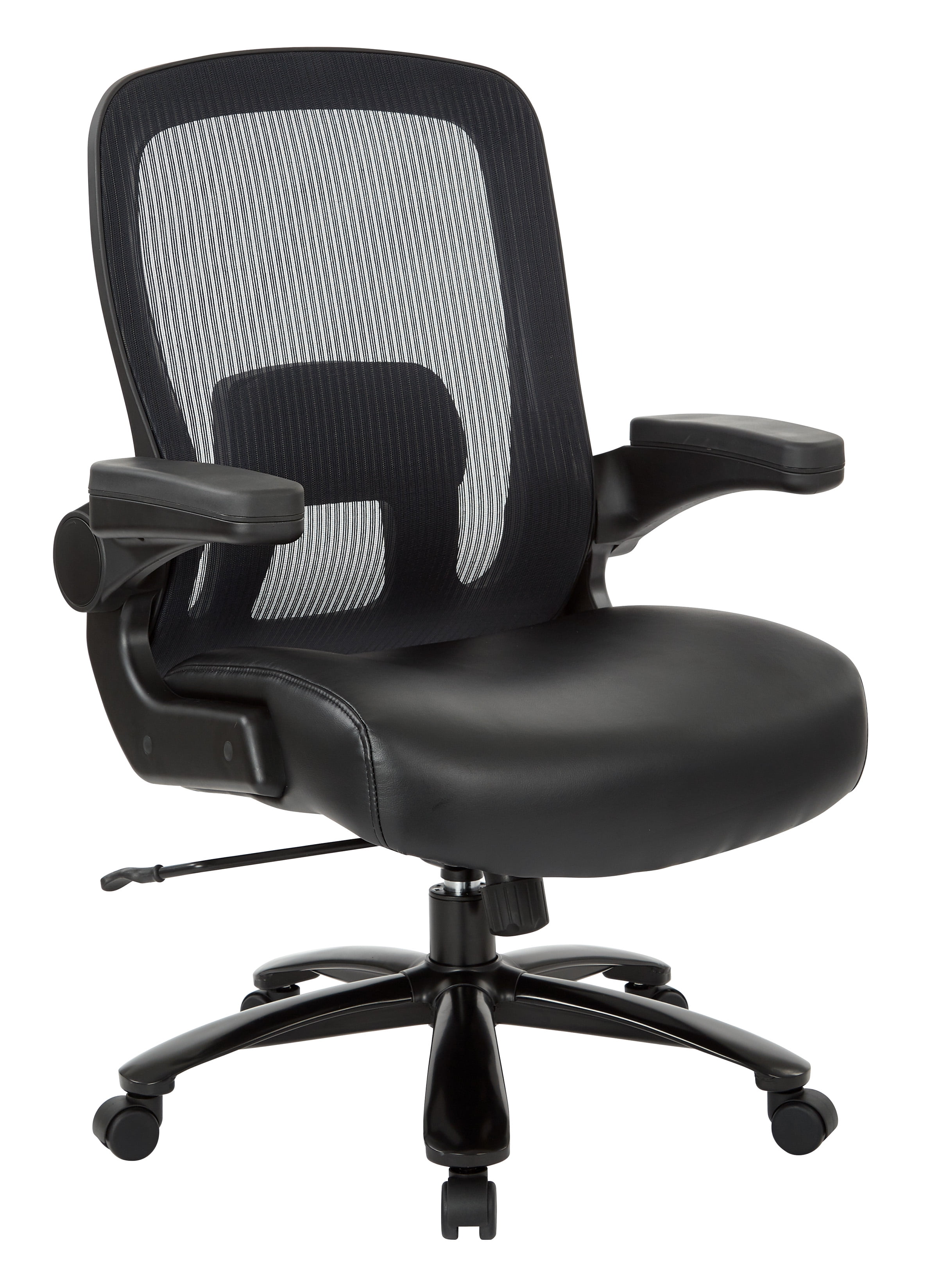 Big and tall deluxe mesh back black bonded leather executive chair with 