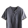 thumbnail image 4 of FRSASU Men's Boho Cotton Linen Shirt Short Sleeve Loose Ethnic Style Tee Casual Summer Beach Lightweight Vintage V-Neck T-shirts Gray, 4 of 6