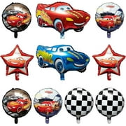 Laffact 10Pcs Red Race Car Foil Balloons Kit, Double-Sided Checkered Flag Racing Car Shaped Balloons Let’s Go Racing Theme Party Favors Supplies Decorations for Kids Boys Birthday Party Baby Shower